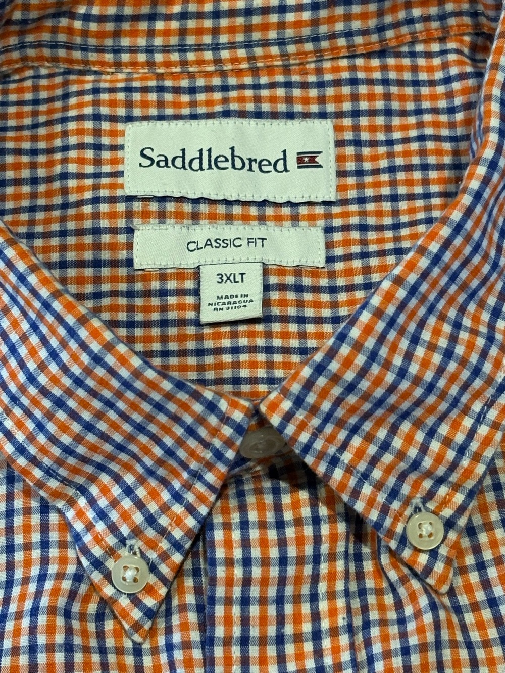 Saddlebred Orange and Blue Micro-Check Button-Down Shirt 3XL Tall
